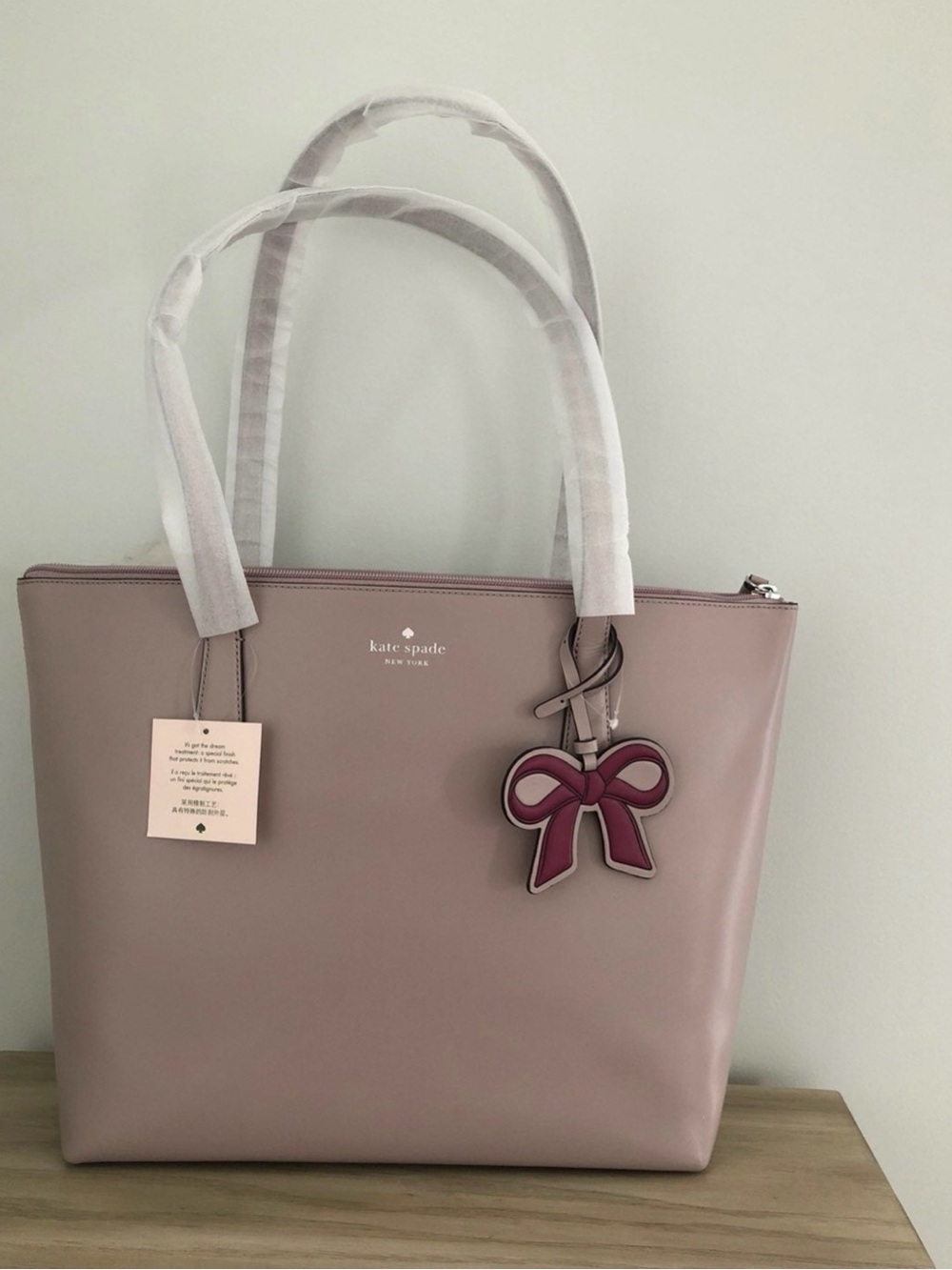 kate spade Dusty Pink Leather Tote with Bow Charm - Picture 1 of 6